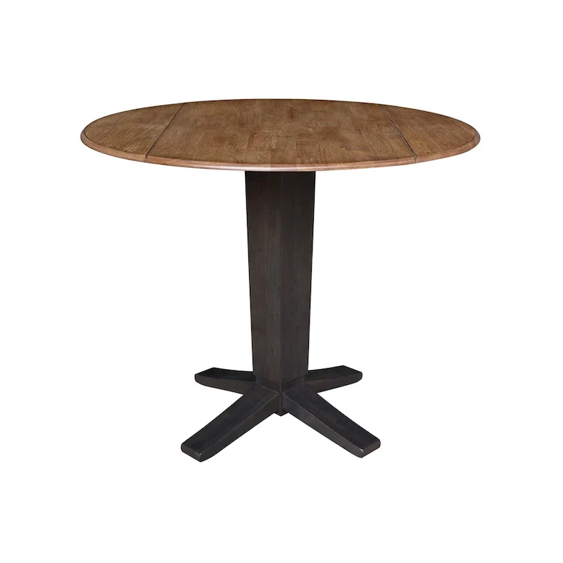 42 in Solid Wood Round Dual Drop Leaf Pedestal Counter Height Dining Table