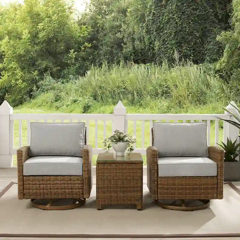 Crosley Bradenton 3Pc Outdoor Wicker Swivel Rocker Chair Set