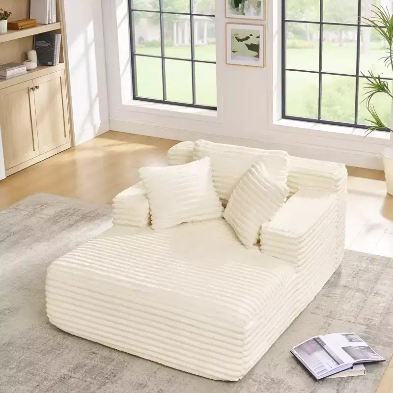 Okak Modern Comfy Chaise Lounge Sleeper Sofa Bed with Pillows,Corduroy Upholstered Deep Seat Futon Sofa Couch for Living Room