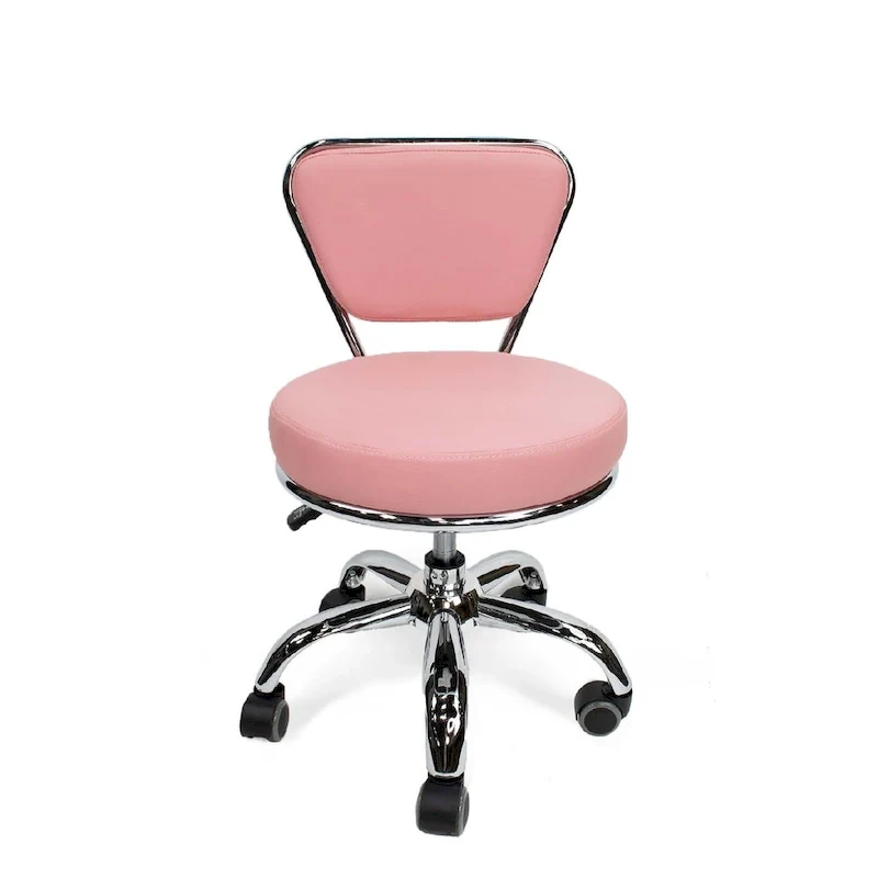 Adjustable Rolling Pedicure Stool with Backrest, Pink